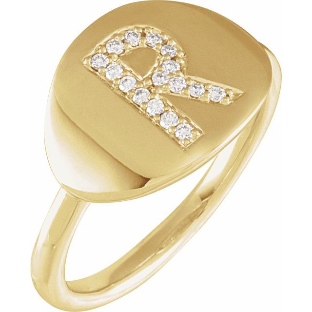 14K Yellow 1/10 CTW Natural Diamond Initial R Ring