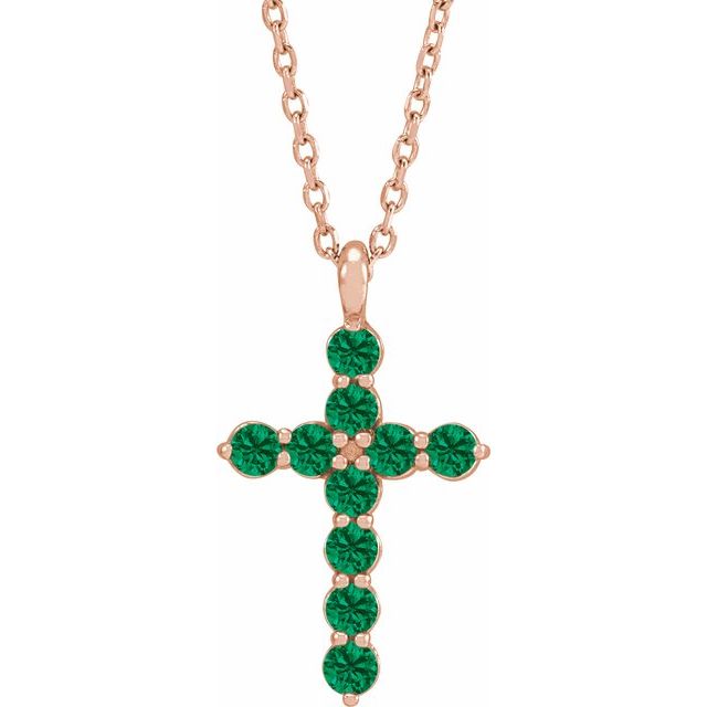 14K Rose Lab-Grown Emerald 16-18" Necklace