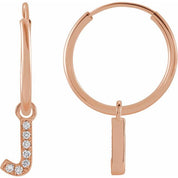 14K Rose .025 CTW Natural Diamond Single Initial J Hoop Earring