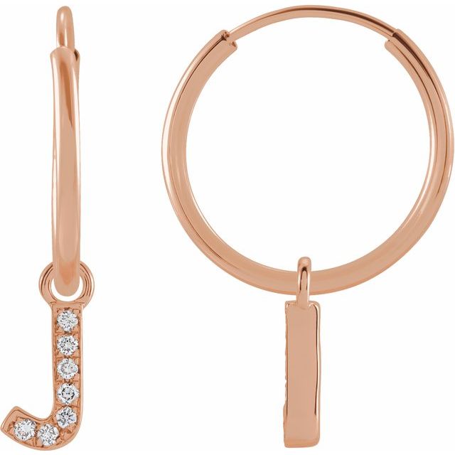14K Rose .025 CTW Natural Diamond Single Initial J Hoop Earring