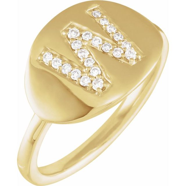 14K Yellow 1/6 CTW Natural Diamond Initial W Ring