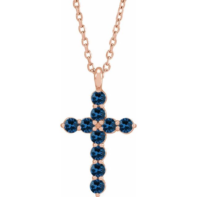 14K Rose Lab-Grown Blue Sapphire 16-18" Necklace