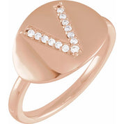 14K Rose .08 CTW Natural Diamond Initial V Ring