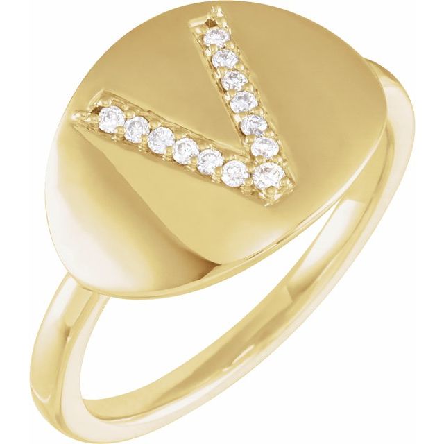 14K Yellow .08 CTW Natural Diamond Initial V Ring