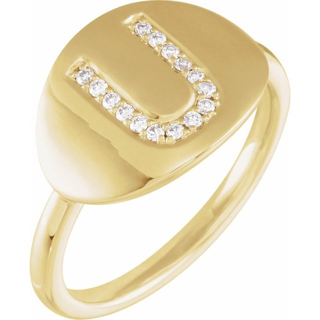 14K Yellow 1/10 CTW Natural Diamond Initial U Ring