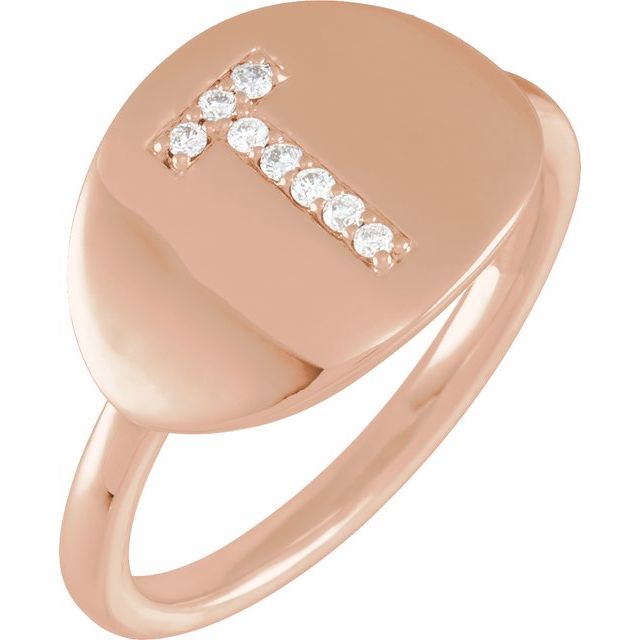 14K Rose .06 CTW Natural Diamond Initial T Ring
