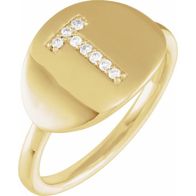 14K Yellow .06 CTW Natural Diamond Initial T Ring