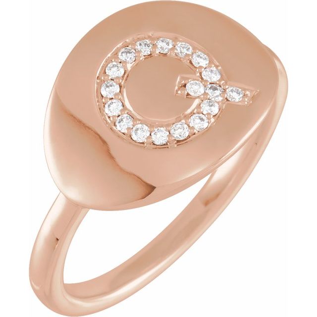 14K Rose 1/10 CTW Natural Diamond Initial Q Ring