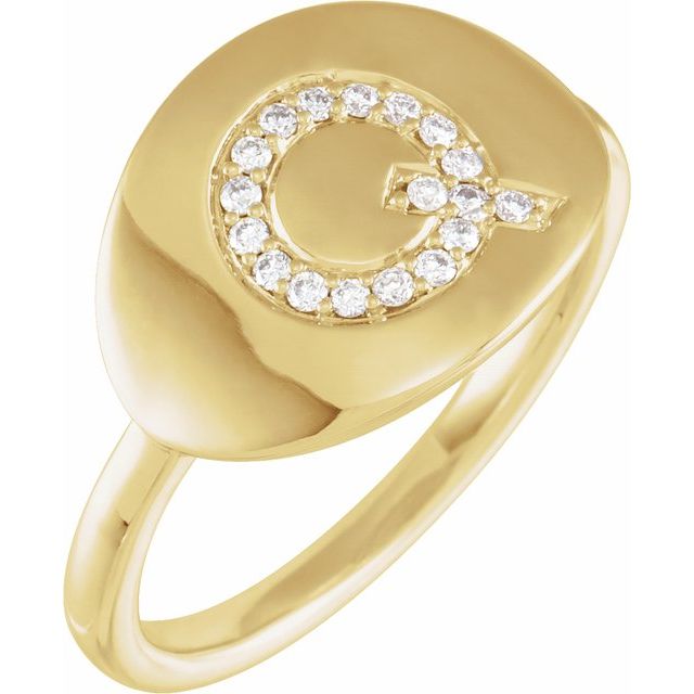 14K Yellow 1/10 CTW Natural Diamond Initial Q Ring