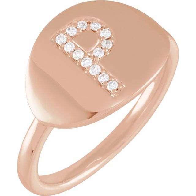 14K Rose .08 CTW Natural Diamond Initial P Ring