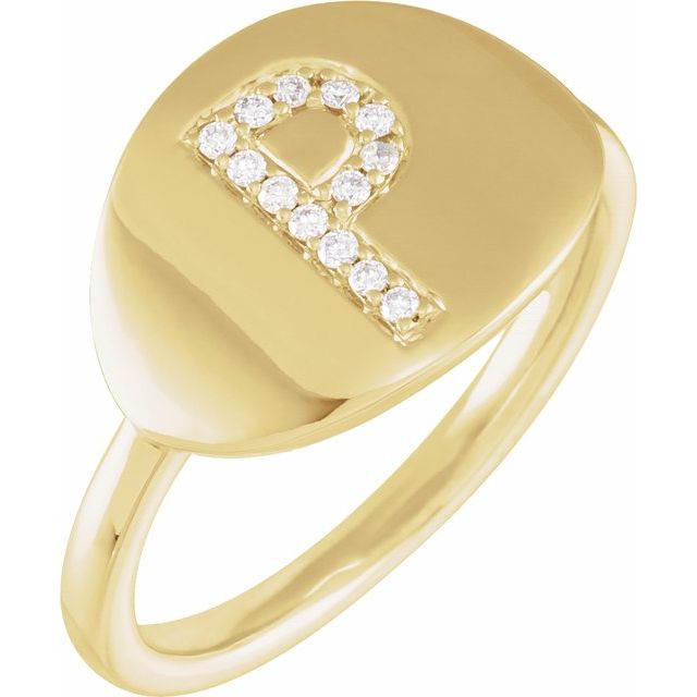 14K Yellow .08 CTW Natural Diamond Initial P Ring