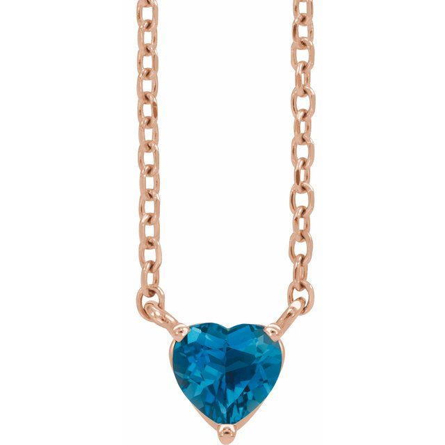 14K Rose Natural London Blue Topaz Heart 16-18" Necklace