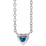 Sterling Silver Natural London Blue Topaz Heart 16-18" Necklace