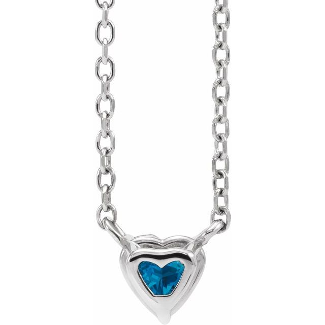 Sterling Silver Natural London Blue Topaz Heart 16-18" Necklace