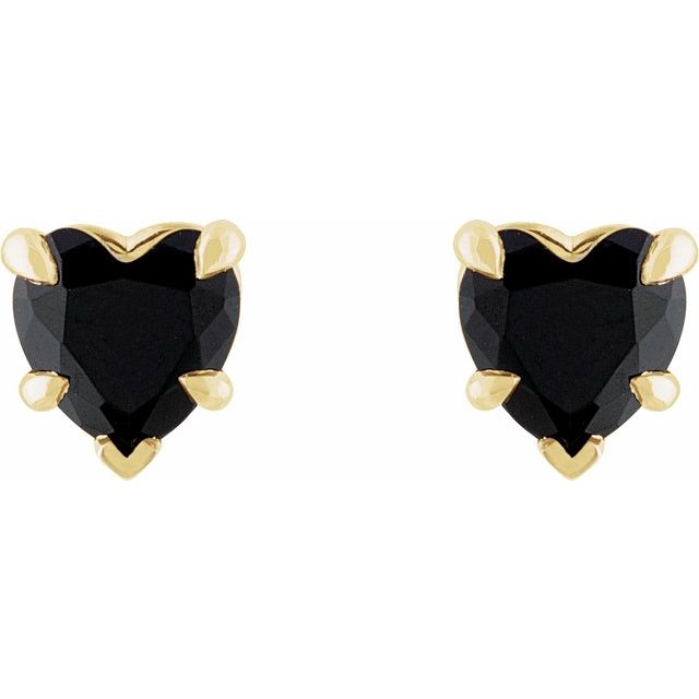 14K Yellow Natural Black Onyx Stud Earrings