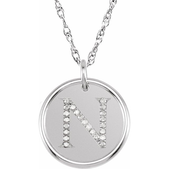 Sterling Silver 1/8 CTW Natural Diamond Posh Mommy? Initial N 18" Necklace
