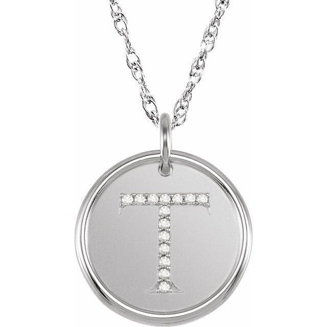 Sterling Silver .07 CTW Natural Diamond Posh Mommy? Initial T 18" Necklace