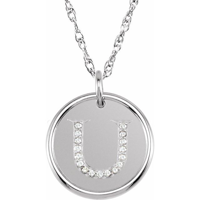 Sterling Silver .08 CTW Natural Diamond Posh Mommy? Initial U 18" Necklace