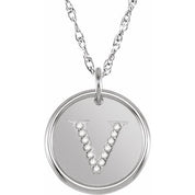 Sterling Silver .07 CTW Natural Diamond Posh Mommy? Initial V 18" Necklace