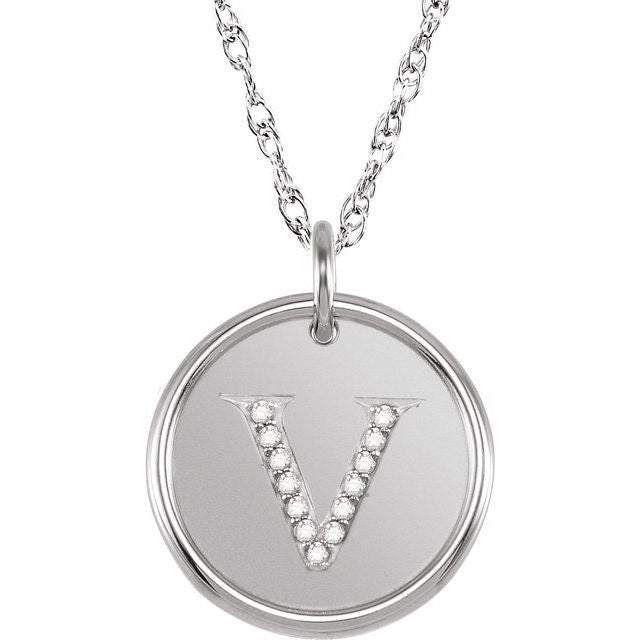 Sterling Silver .07 CTW Natural Diamond Posh Mommy? Initial V 18" Necklace