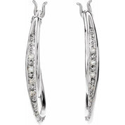 14K White 1/10 CTW Natural Diamond Hoop Earrings