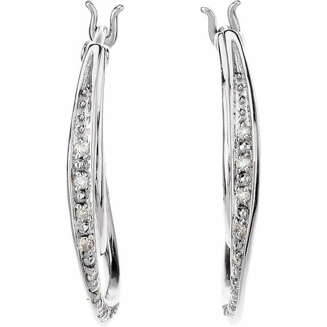 14K White 1/10 CTW Natural Diamond Hoop Earrings