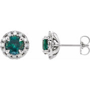 14K White 4 mm Lab-Grown Emerald & 1/5 CTW Natural Diamond Halo-Style Earrings