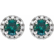 Sterling Silver 5 mm Lab-Grown Emerald & 1/3 CTW Natural Diamond Halo-Style Earrings