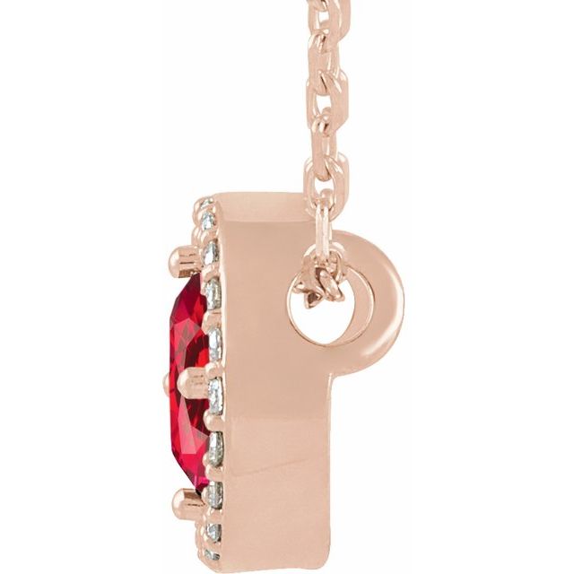 14K Rose Lab-Grown Ruby & .05 CTW Natural Diamond Halo-Style 16" Necklace