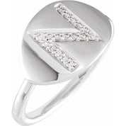 14K White 1/10 CTW Natural Diamond Initial N Ring