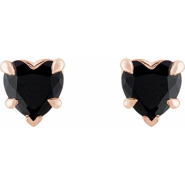 14K Rose Natural Black Onyx Stud Earrings