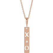 14K Rose .0075 CT Natural Diamond XO Bar 16-18" Necklace