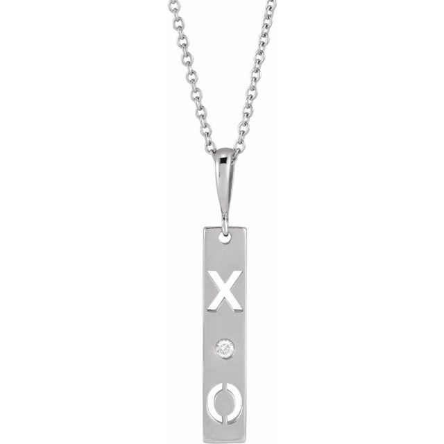 Platinum .0075 CT Natural Diamond XO Bar 16-18" Necklace