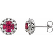 Sterling Silver 6 mm Lab-Grown Ruby & 1/3 CTW Natural Diamond Halo-Style Earrings