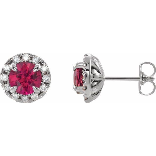 Sterling Silver 6 mm Lab-Grown Ruby & 1/3 CTW Natural Diamond Halo-Style Earrings