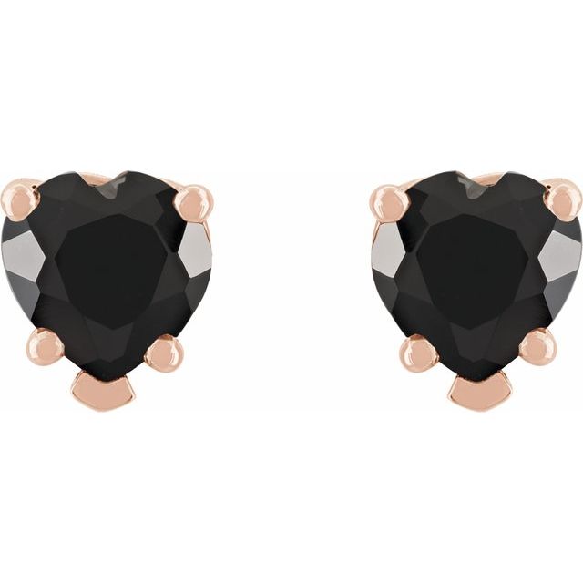 14K Rose Natural Black Onyx Stud Earrings