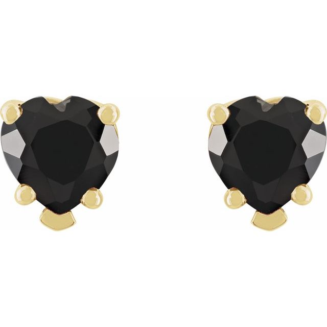 14K Yellow Natural Black Onyx Stud Earrings