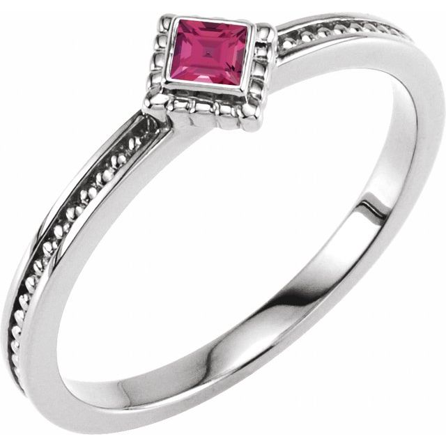 14K White Natural Pink Tourmaline Family Stackable Ring - Stylish Gemstone Jewelry