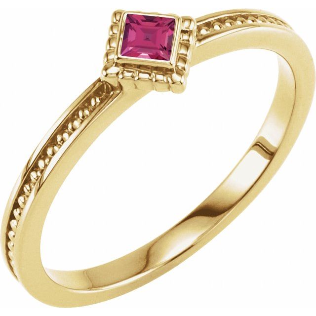 14K Yellow Natural Pink Tourmaline Family Stackable Ring - 71520:6037:P