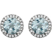 14K White Natural Aquamarine & 1/8 CTW Natural Diamond Earrings