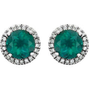 14K White Lab-Grown Emerald & 1/8 CTW Natural Diamond Earrings