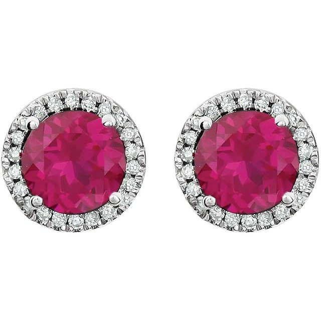 14K White Lab-Grown Ruby & 1/8 CTW Natural Diamond Earrings