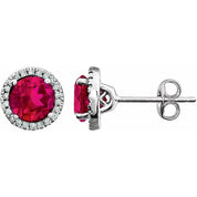 14K White Lab-Grown Ruby & 1/8 CTW Natural Diamond Earrings
