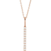 14K Rose 1/6 CTW Natural Diamond Vertical Bar 16-18" Necklace