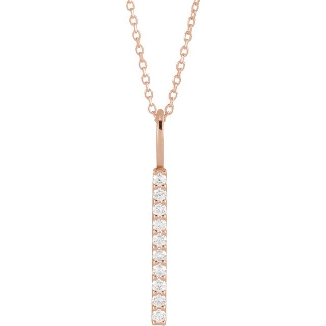 14K Rose 1/6 CTW Natural Diamond Vertical Bar 16-18" Necklace