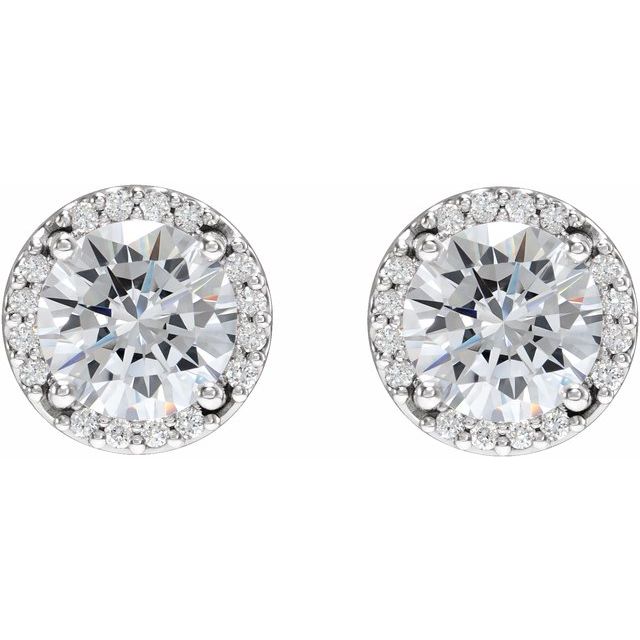 14K White 1/8 CTW Natural Diamond Semi-Set Halo-Style Stud Earrings