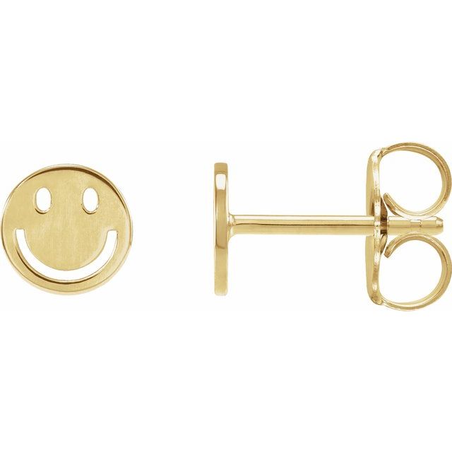14K Yellow 4 mm Smiley Face Friction Earring