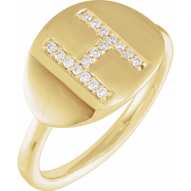 14K Yellow 1/10 CTW Natural Diamond Initial H Ring