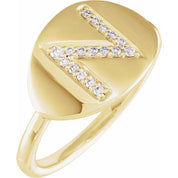 14K Yellow 1/10 CTW Natural Diamond Initial N Ring