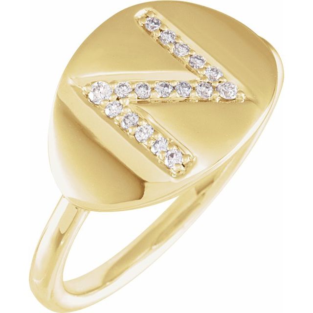 14K Yellow 1/10 CTW Natural Diamond Initial N Ring